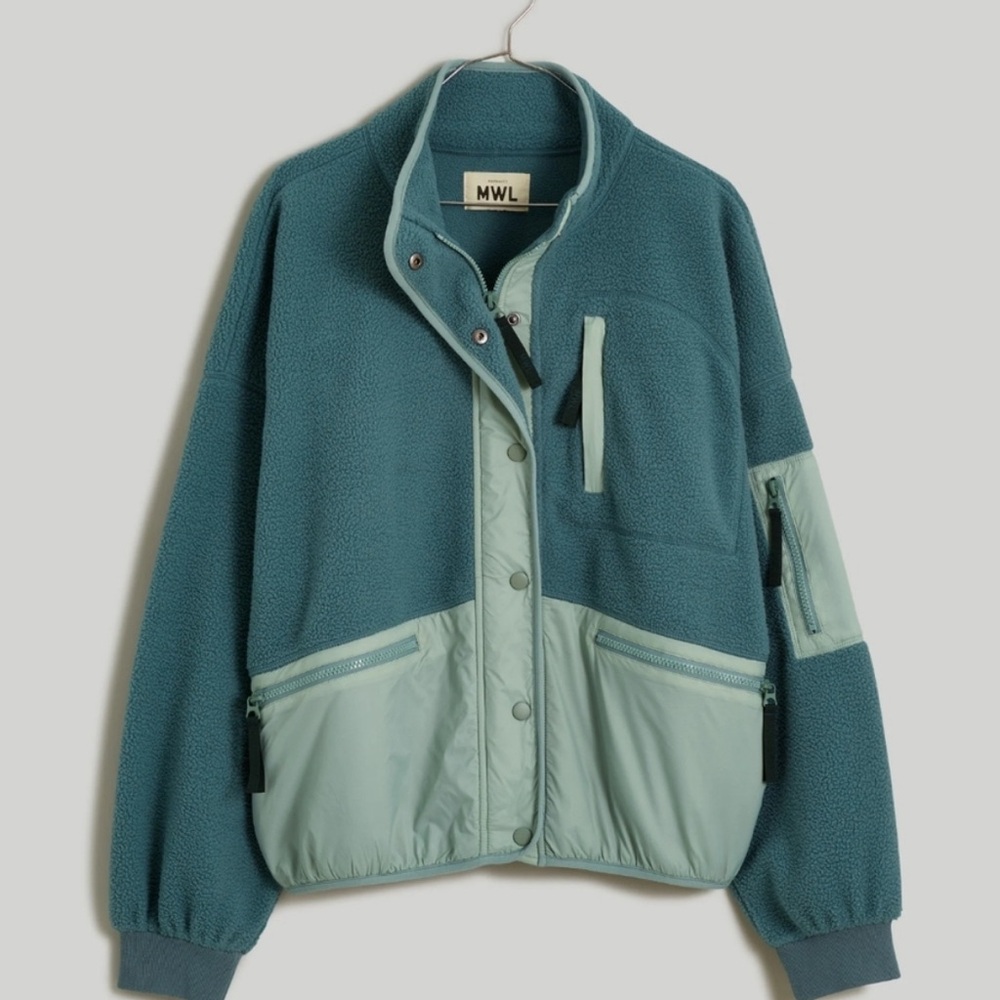 Madewell Teal and Mint Fleece Hoodie
